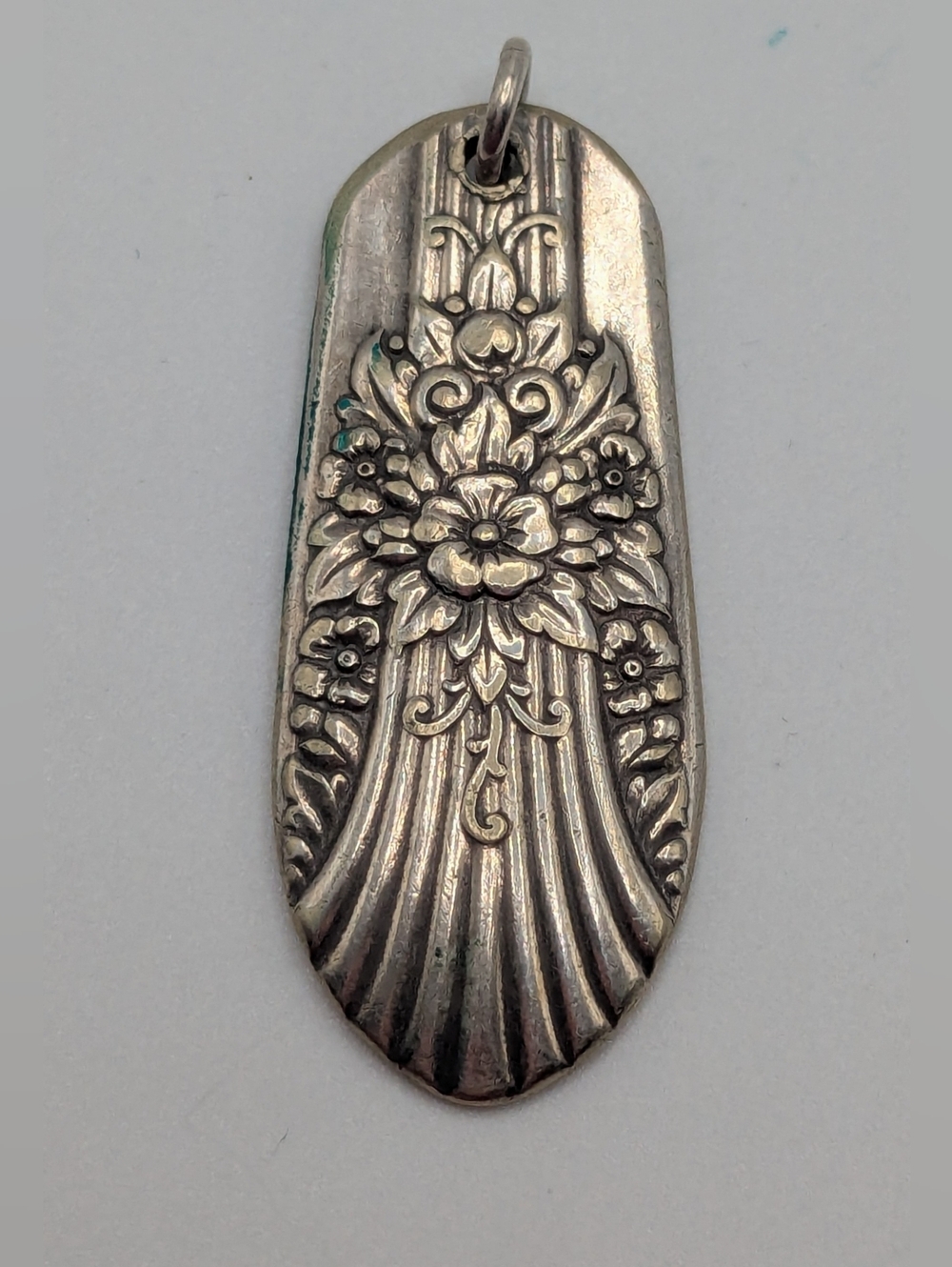 Handmade Pendant From Silver Spoon, Floral, 2-sided. EUC, No Chain